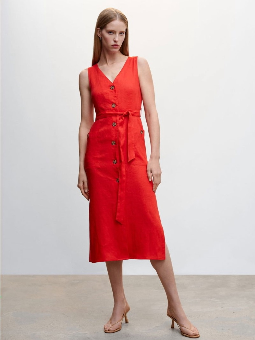 NWT Mango 100% Linen Shirty Dress in red